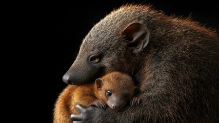 Tender embrace of mother and baby mongoose in warm natural habitat. Mother's Day, Mothering Sunday, Dia de la Madre - Global Maternal Celebration, Worldwide Family Holiday