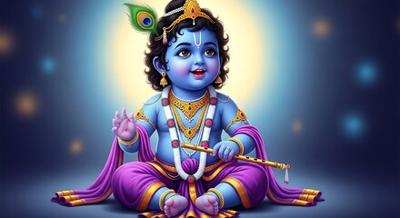 Adorable Baby Krishna Illustration Indian Mythology Hindu God