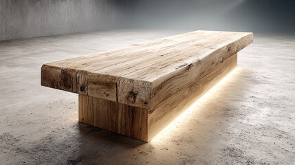 Rustic Wooden Bench with Ambient Lighting Minimalist Furniture for Interior Design and Decor