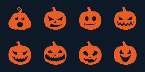 halloween pumpkin face vector silhouette set scary jackolantern illustration spooky cartoon emoji clipart for decoration design