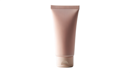 A single pink ribbed cosmetic tube isolated on transparent background