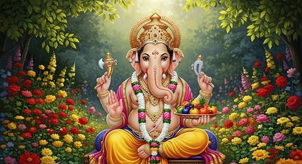 Ganesha God Hindu Deity Spiritual Art Painting