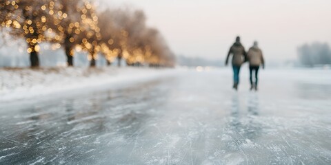 Fototapeta premium Couple is skating on a frozen lake