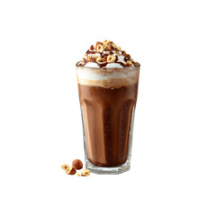 Iced Hazelnut Chocolate Drink with Whipped Cream and Chocolate Drizzle