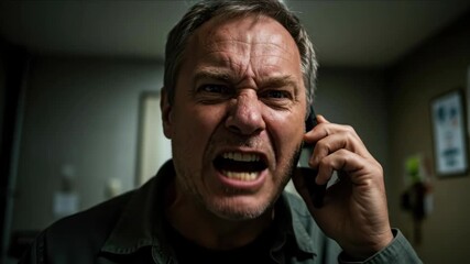 Intense phone call closeup: dramatic emotional expression and tension