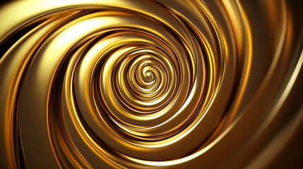 Abstract golden metal spiral on a modern background, symbolizing luxury, elegance, innovation, and futuristic design with a sleek metallic texture.