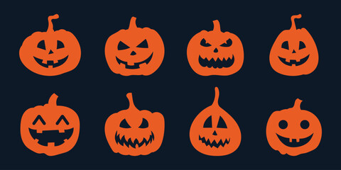 set of halloween pumpkins halloween pumpkin icons Icon illustration of a set of halloween pumpkin silhouettes of plants black and white vector illustration