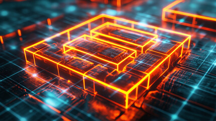 Glowing Digital Blockchain Symbol in Futuristic Cyberspace