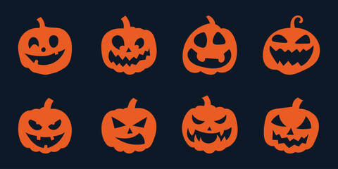 Pumpkin Silhouette, Halloween Jack O'Lantern Pumpkin Silhouette, Set of Twenty Halloween Jack O'Lantern Pumpkin Silhouette on White Background