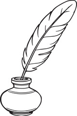 feather and ink bottle icon outline