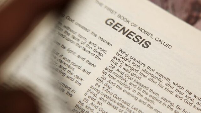 Macro close up of Holy Bible Genesis first book of Moses Chapter one
