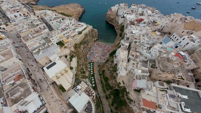 Lama Monachile, Polignano a Mare, Italy, 4K drone, aerial view, cliffs, Adriatic Sea
