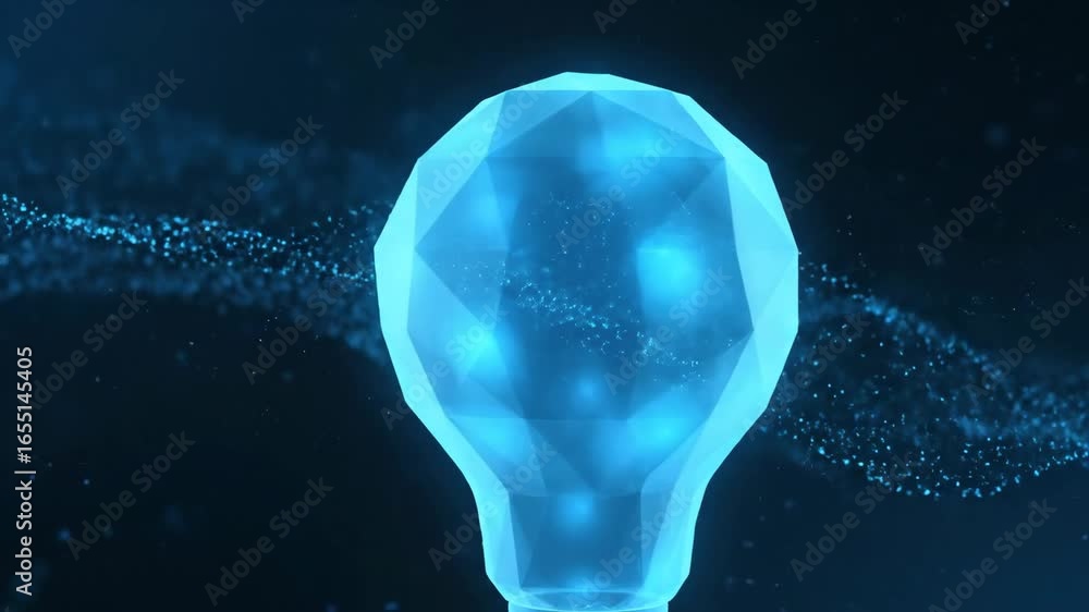 Poster glowing futuristic lightbulb - abstract idea concept - a low poly lightbulb glows with inner light, 