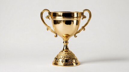 Shiny Gold Trophy Cup Award on White Background for Champion Success Concept