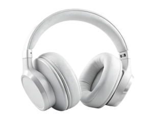 White wireless headphones for listening to music, isolated on transparent background