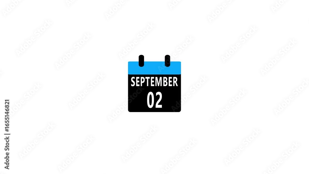 Poster calendar icon - 02 september month animation luma matte with transparent background 4k appointment, 