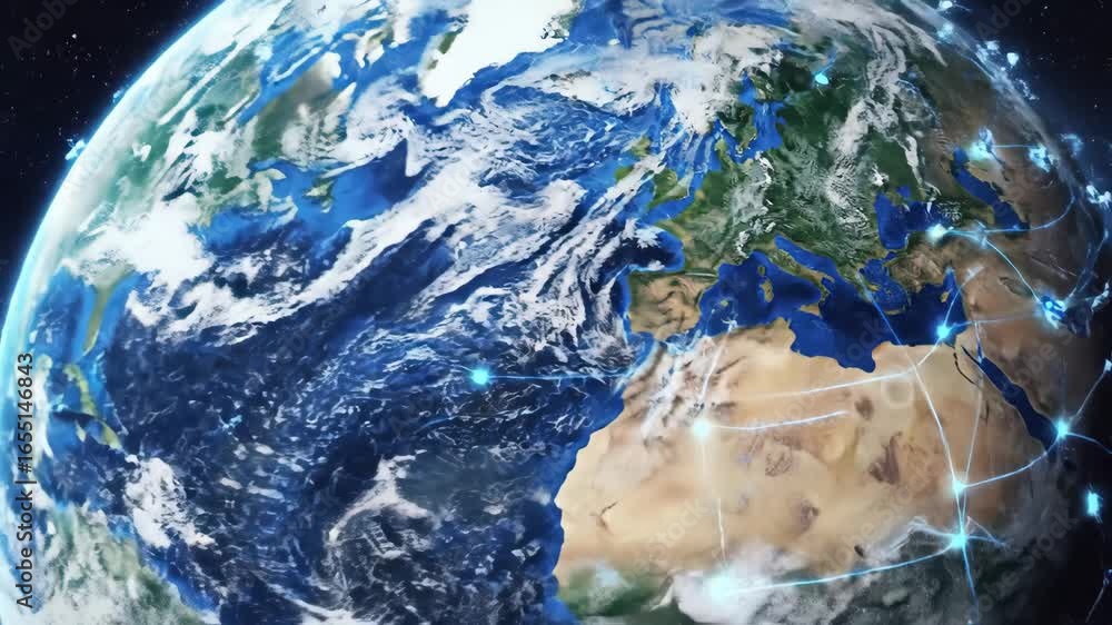 Poster global network connection - a detailed visualization of a global network connection covering the ear