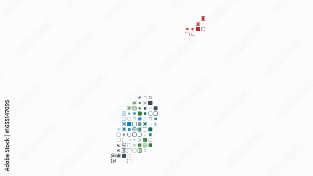 Poster grenada dotted animation. shape of the country build of pulsating colored dots. large size rounded s