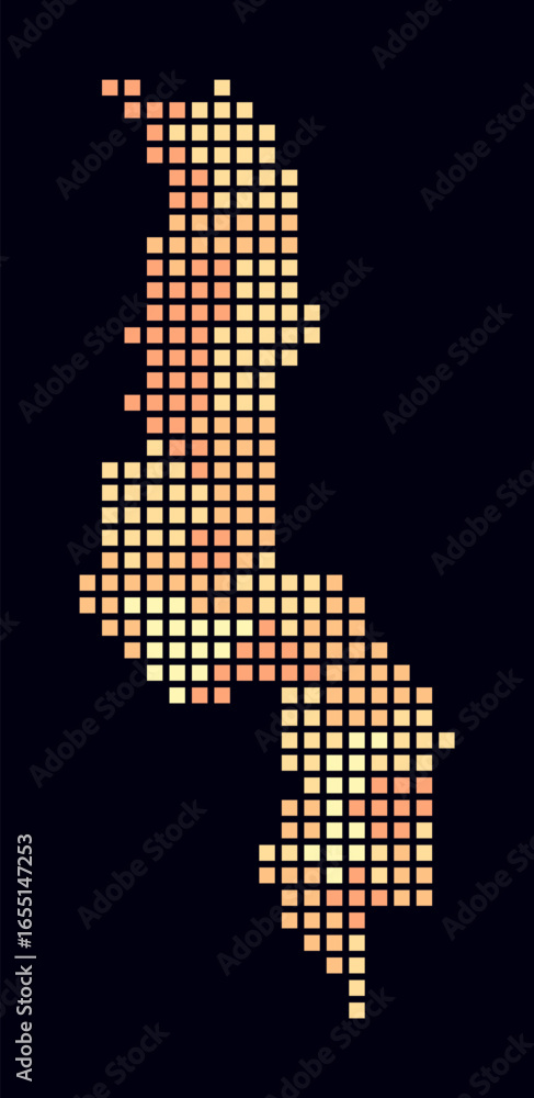 Poster malawi dotted map. digital style map of the country on dark background. malawi shape with square dot