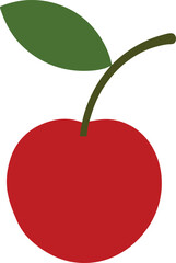 Cherry-Plum Illustration with Red Fruit, Brown Stem, and Green Leaf