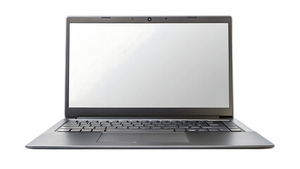 Modern laptop computer with blank screen, isolated on transparent background