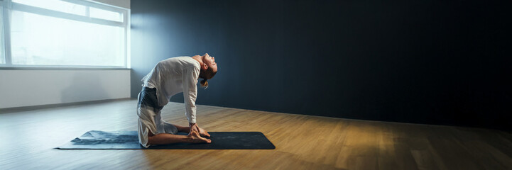 Yoga Pose in Wide Banner with Copy Space