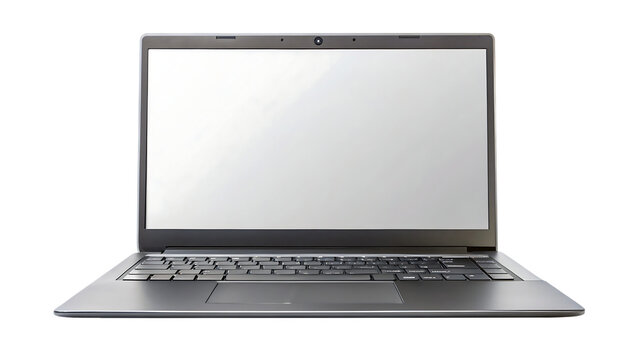 Modern laptop computer with blank screen, isolated on transparent background