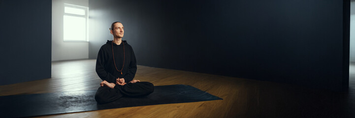 Meditative Yoga Pose with Copy Space Wide Banner