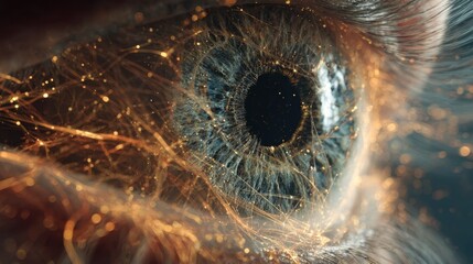 Medical visualization showing sensory system and pain triggers affecting a human eye, useful for ophthalmology and healthcare presentations