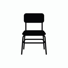 black vector silhouette of a classic school chair with straight legs, flat seat, and rectangular backrest