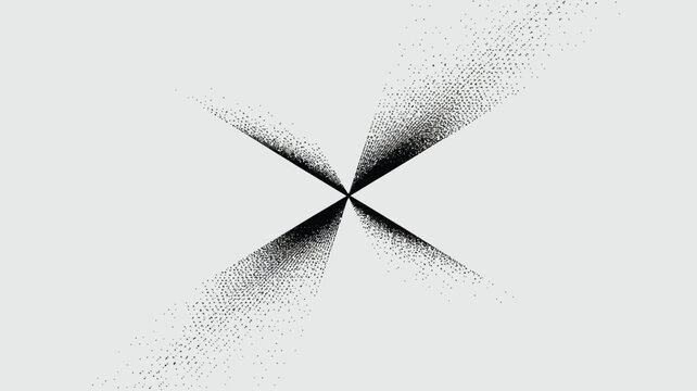 Abstract black and white image featuring a symmetrical pattern of converging lines and scattered dots