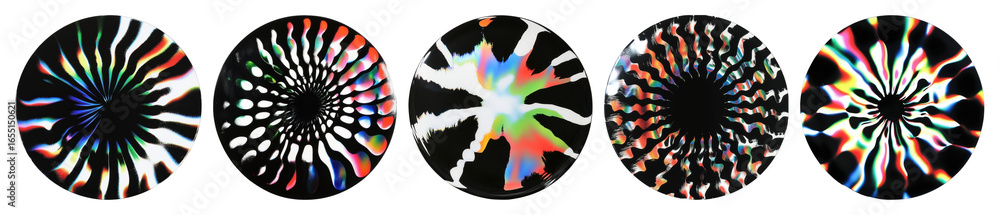 Poster png vibrant abstract circular patterns, element set on transparent background