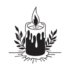 Vector art of a flickering candle flame illuminates the darkness, , casting a warm glow and creating a serene and contemplative atmosphere
