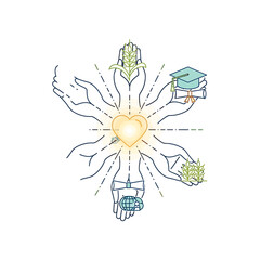 Honey bee and flower vector illustration design with black sun ornament for spring