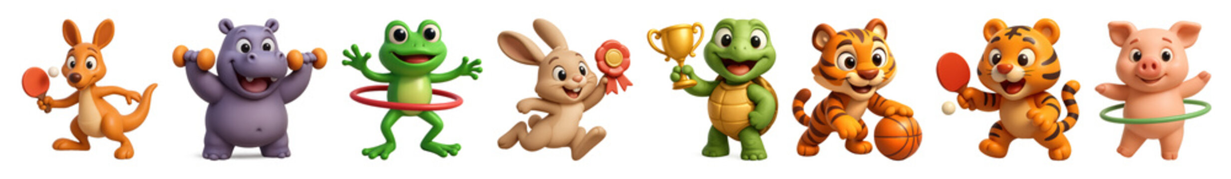 PNG Adorable cartoon animal athletes, element set on transparent background
