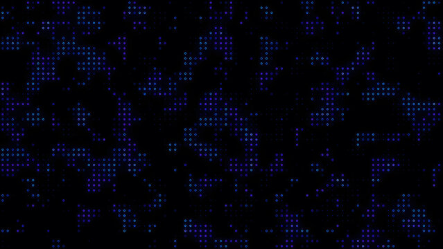 Abstract digital background featuring a mosaic of blue and purple pixelated squares on a black backdrop, creating a modern and dynamic visual effect, suitable for various design applications.