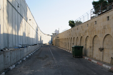 Heavily protected road leading to Rachel's Tomb in Bethlehem, Israel, a site revered as the burial place of the Biblical matriarch Rachel.