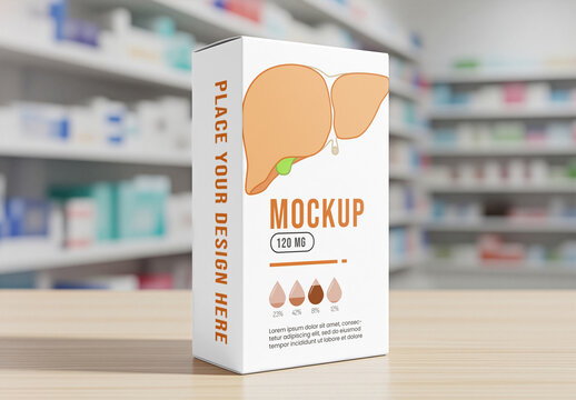 Medicine Box on Wooden Counter &ndash; Pharmacy Scene