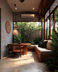 Light-filled, modern room with garden views