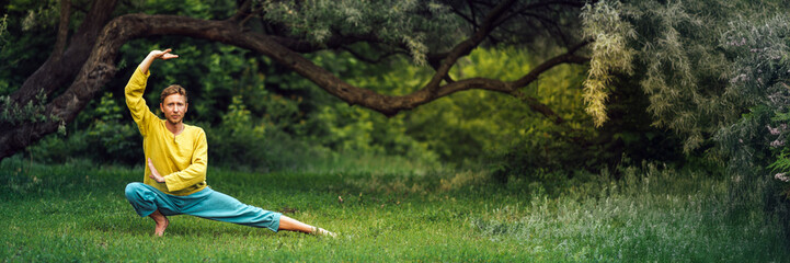 Person Practicing Outdoor Yoga in Wide Banner