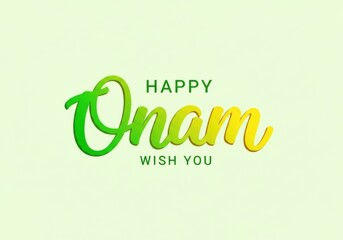 Happy onam wish you festive greeting with green and yellow typography on a light green background