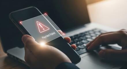 Payment Failure: A digital scene depicts a failed transaction alert on a smartphone, alongside a laptop, symbolizing challenges in the digital world