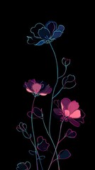 Neon flowers in black background