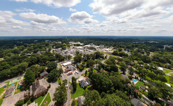 Sunny Daytime Drone Images of Wendell, North Carolina Featuring The Downtown Business District and The New Wendell Falls Development