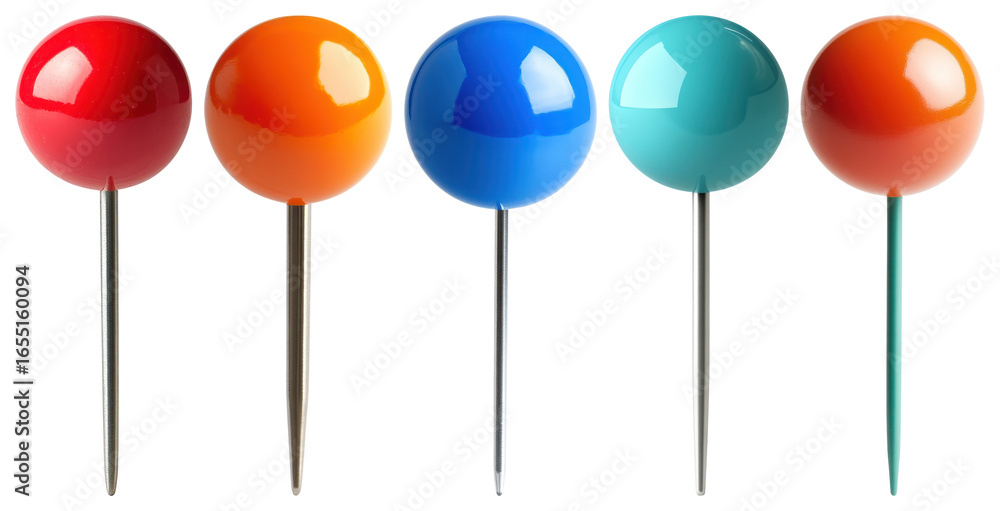 Aufkleber png colorful push pins in row, element set on transparent background