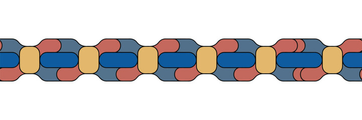 A repeating pattern of blue and yellow rectangles connected by gray and red shapes on a white background