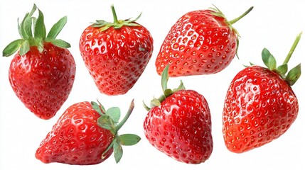 Vibrant Red Ripe Strawberry Collection on White Background