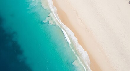 Seashore serenity: a birds-eye view of pristine coastal beauty, where the azure ocean meets a pristine, golden shore in a symphony of natural wonders.