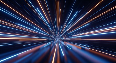 Dynamic Energy Burst: A vibrant and captivating image of abstract lines of light exploding outwards from a central point, creating a stunning visual representation of movement, energy, and technology.