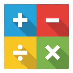 Mathematical Symbols: Four essential mathematical symbols, including addition, subtraction, multiplication, and division, are vividly displayed on color-blocked backgrounds.